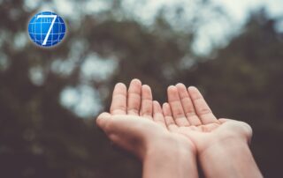 Open hands reaching upwards against a blurred natural background, symbolizing trust, support, and the concept of psychological safety in teams.